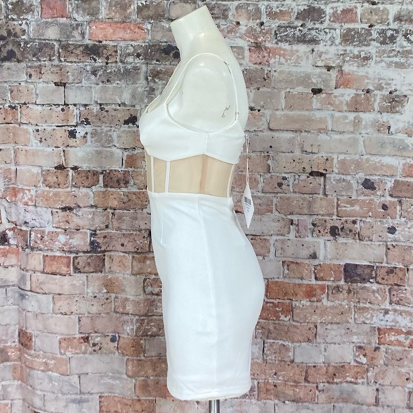 Angel Biba Corseted Mini Dress Blind Date Nude Mesh Bodycon White Sz Small - Picture 2 of 14
